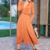Rochia Kira din tricot cărămiziu cu nasturi tip perlă - IIANA