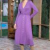 Rochia Kira din tricot lila cu nasturi tip perlă - IIANA