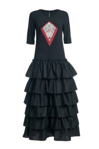 Rochie stilizată din jerseu negru cu volane
