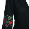 Rochia în clini neagră din in cu broderie florală țesută - IIANA