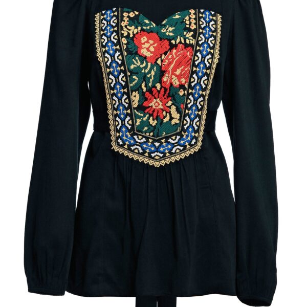 Bluza românească  cu corset din jacquard țesut cu motive florale și geometrice - IIANA
