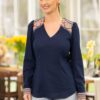 Cămașa din in bleumarin și jacquard etnic țesut - IIANA