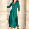 Rochia verde din jerseu cu guler și jacquard floral - IIANA