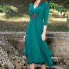 Rochia verde din jerseu cu guler și jacquard floral - IIANA