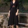 Rochia neagră din jerseu cu guler și jacquard floral - IIANA