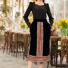 Fusta din catifea de mătase și jacquard țesut auriu cu roșu - IIANA