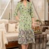 Rochie din in verde măsliniu cu bordură florală - IIANA
