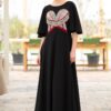 Rochie lungă neagră cu corset tradițional din jacquard țesut alb - IIANA