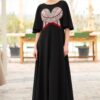 Rochie lungă neagră cu corset tradițional din jacquard țesut alb - IIANA