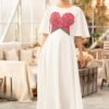 Rochie lungă albă cu corset tradițional din jacquard țesut roșu - IIANA