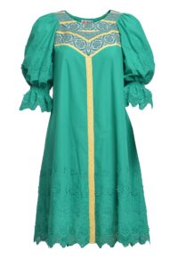Rochia Matilda verde smarald cu broderie tridimensională