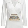 Cămașa albă din poplin cu jacquard etnic țesut cu motive tradiționale - IIANA