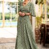 Rochie lungă din viscoză verde-măsliniu  cu motive tradiționale - IIANA