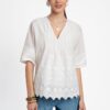 Bluza kimono albă din batist de bumbac și broderie tridimensională - IIANA