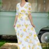 Rochie maxi din voal alb cu imprimeu mediteranean cu lămâi - IIANA