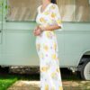 Rochie maxi din voal alb cu imprimeu mediteranean cu lămâi - IIANA