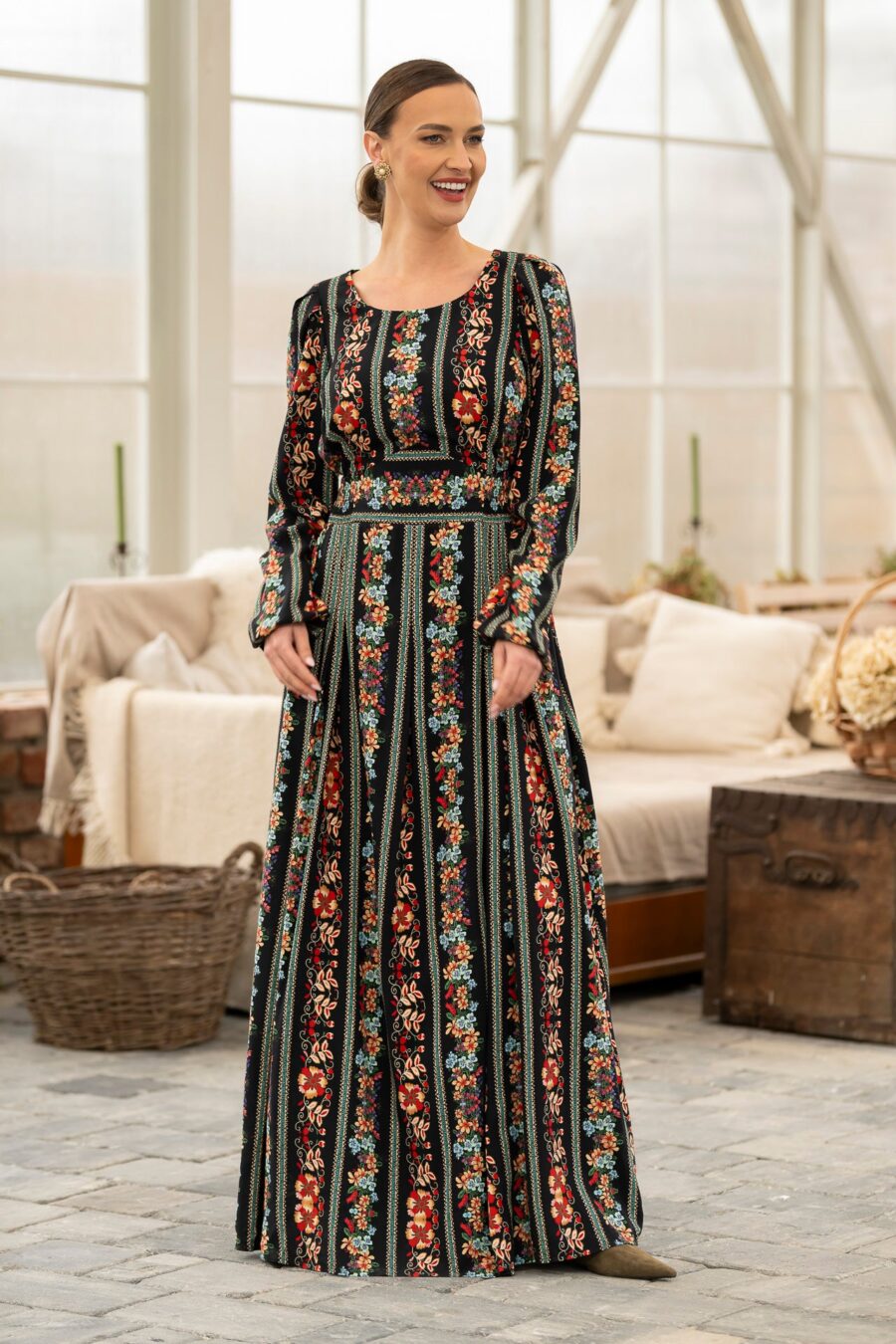 Rochia lungă din viscoză imprimată  Boho bloom - IIANA