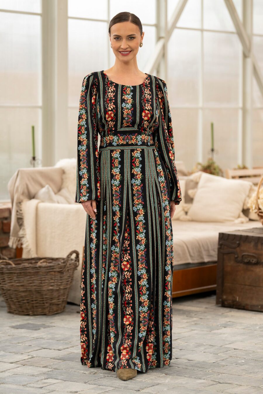 Rochia lungă din viscoză imprimată  Boho bloom - IIANA