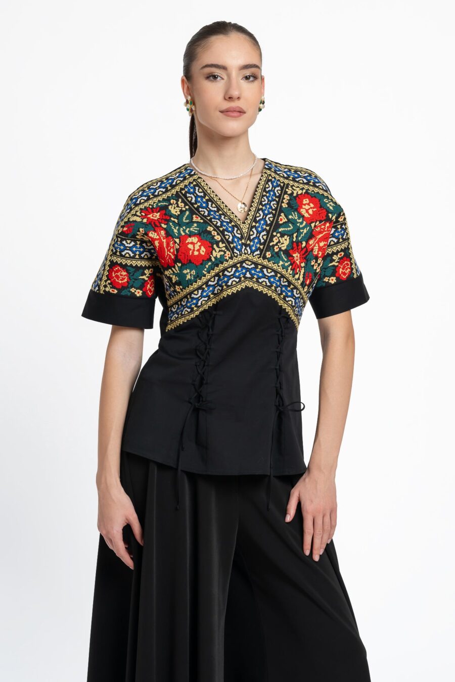 Bluză kimono Zen cu jacquard etnic țesut - IIANA