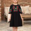 Rochita neagra pentru fetite cu motive traditionale Divna 8-11 ani - IIANA