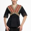 Bluză kimono cu dantelă tradițională și jacquard etnic țesut - IIANA