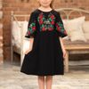 Rochita neagra pentru fetite cu motive traditionale Divna 8-11 ani - IIANA