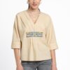 Bluză crem din in și jacquard țesut etnic - IIANA