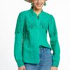 Camașa verde din batist de bumbac și broderie tridimensională - IIANA