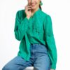 Camașa verde din batist de bumbac și broderie tridimensională - IIANA