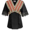 Bluză kimono cu dantelă tradițională și jacquard etnic țesut - IIANA