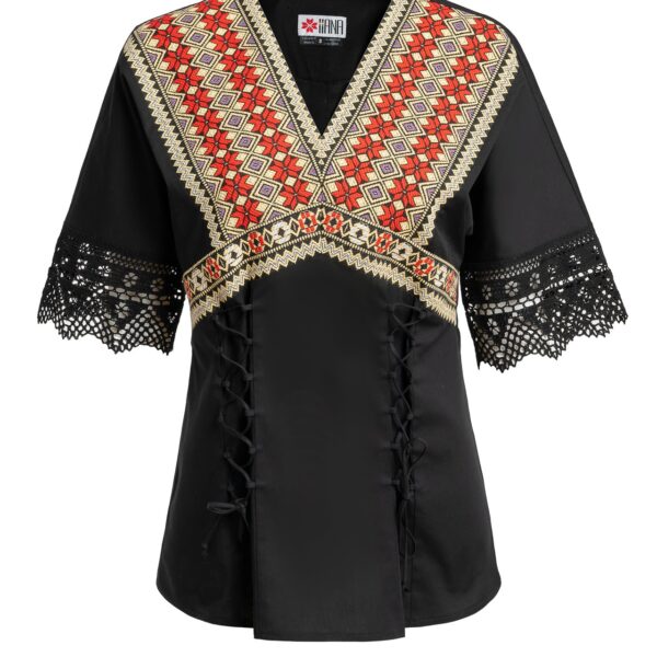 Bluză kimono cu dantelă tradițională și jacquard etnic țesut - IIANA