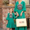 Rochia de horă din pânză topită verde cu jacquard etnic țesut - IIANA