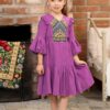 Rochia pentru fetițe lila din pânză de bumbac și jacquard etnic țesut 6-7 ani - IIANA
