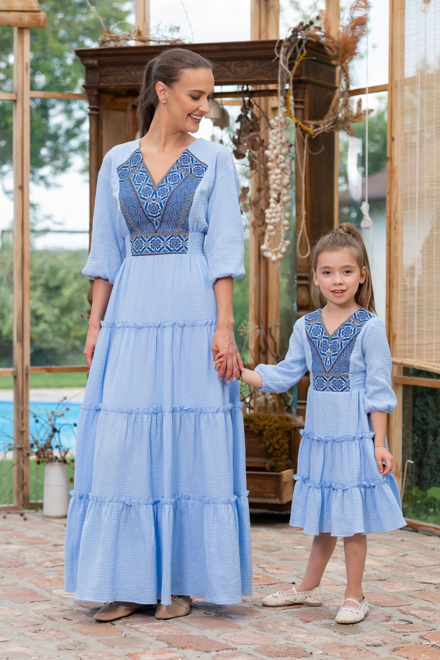 Rochia bleu din pânză topită cu jacquard țesut Alvina - IIANA