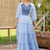 Rochia bleu din pânză topită cu jacquard țesut Alvina - IIANA