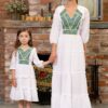 Rochia albă din pânză topită cu jacquard țesut Viviana - IIANA