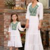 Rochia albă din pânză topită cu jacquard țesut Viviana - IIANA