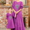 Rochia lungă violet din batist cu jacquard etnic și broderie tridimensională - IIANA