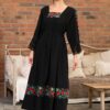 Rochie tradițională din in cu jacquard țesut și dantelă românească - IIANA
