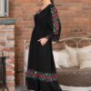Rochie tradițională din in cu jacquard țesut și dantelă românească - IIANA