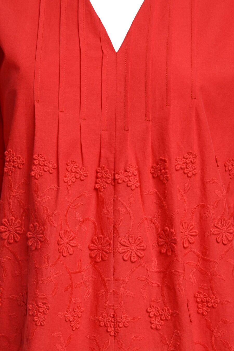 Bluza kimono roșie din batist de bumbac și broderie tridimensională - IIANA
