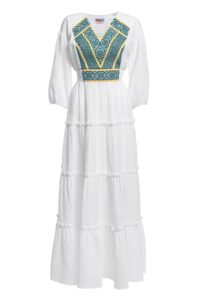 Rochia albă din pânză topită cu jacquard țesut Viviana