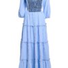 Rochia bleu din pânză topită cu jacquard țesut Alvina - IIANA