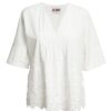 Bluza kimono albă din batist de bumbac și broderie tridimensională - IIANA
