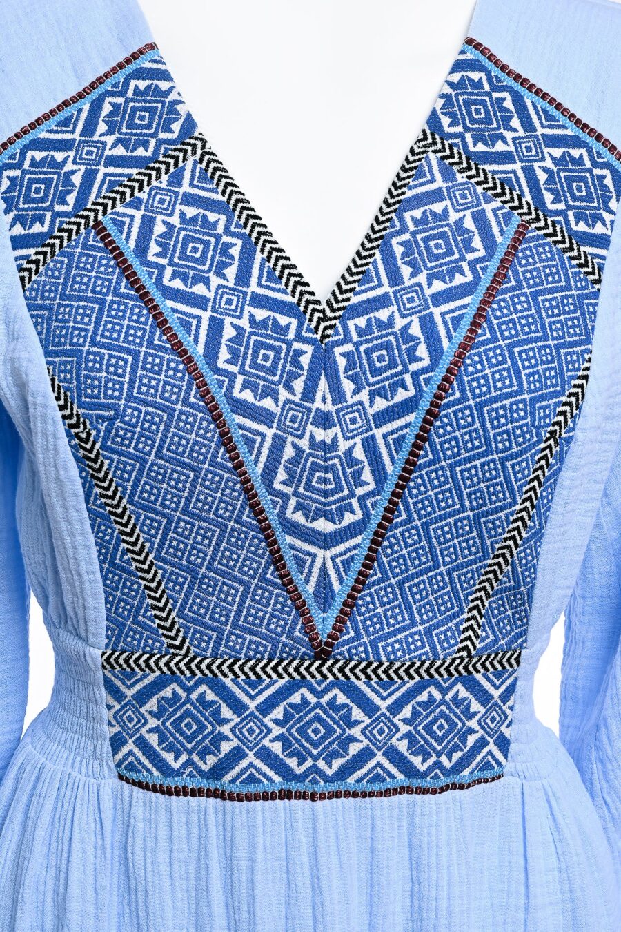 Rochia bleu din pânză topită cu jacquard țesut Alvina - IIANA