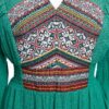 Rochia de horă din pânză topită verde cu jacquard etnic țesut - IIANA