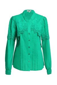 Camașa verde din batist de bumbac și broderie tridimensională