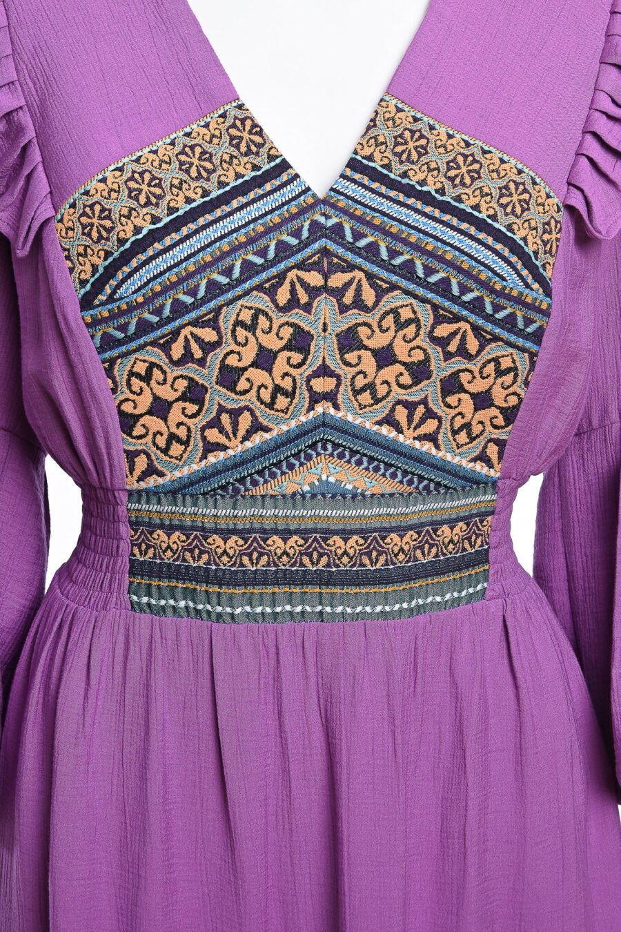 Rochia Lila din pânză de bumbac și jacquard etnic țesut - IIANA
