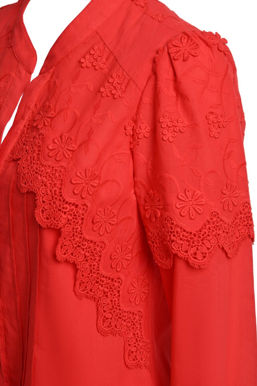 Cămașa roșie din batist de bumbac și broderie tridimensională - IIANA