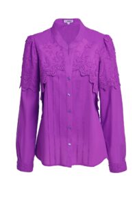 Cămașa violet din batist de bumbac și broderie tridimensională